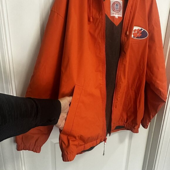 Clemson Men’s Jacket Hooded Fleece-Lined Wind Rain Coat Vinyl Tigers Orange XL - Picture 14 of 16